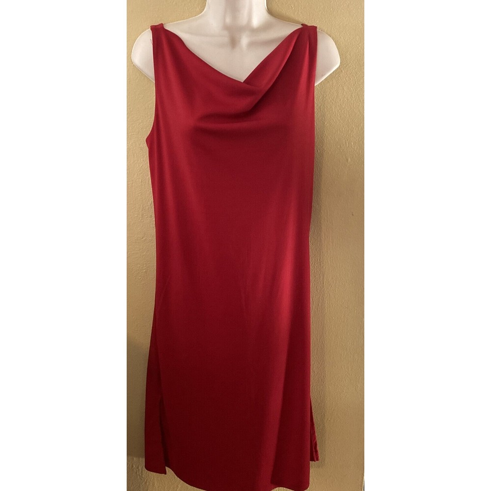 Express Women 5/6 Red Pencil Midi Dress Draped Collar Sleeveless Business Party